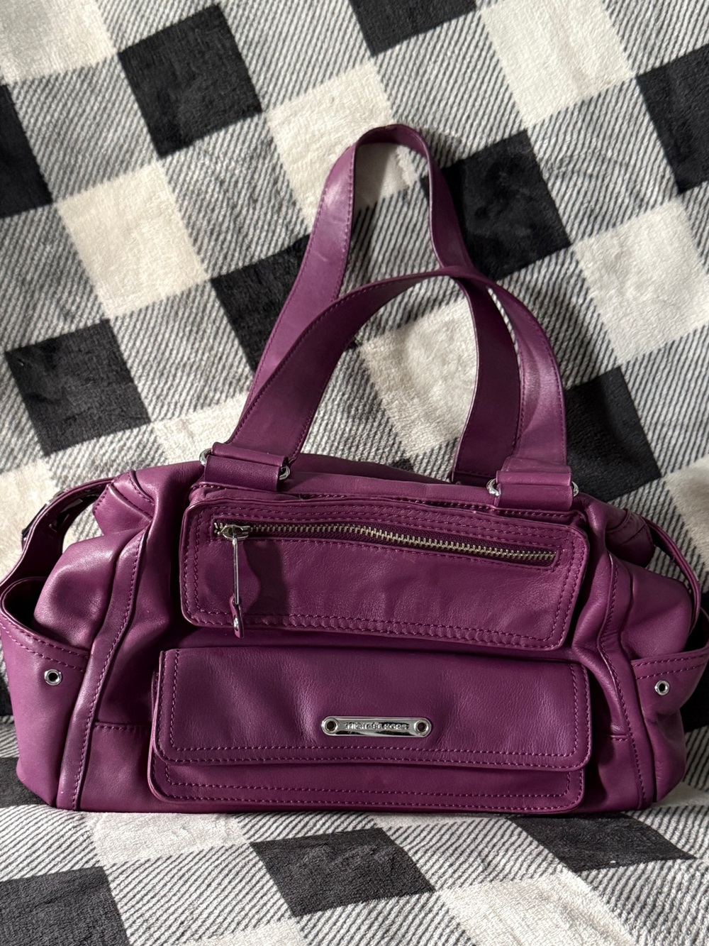 Michael Kors Magenta Leather Shoulder Bag with Silver Accents